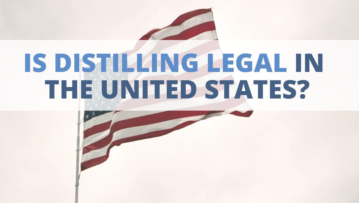 Image of the usa flag and the text is distilling legal in the usa