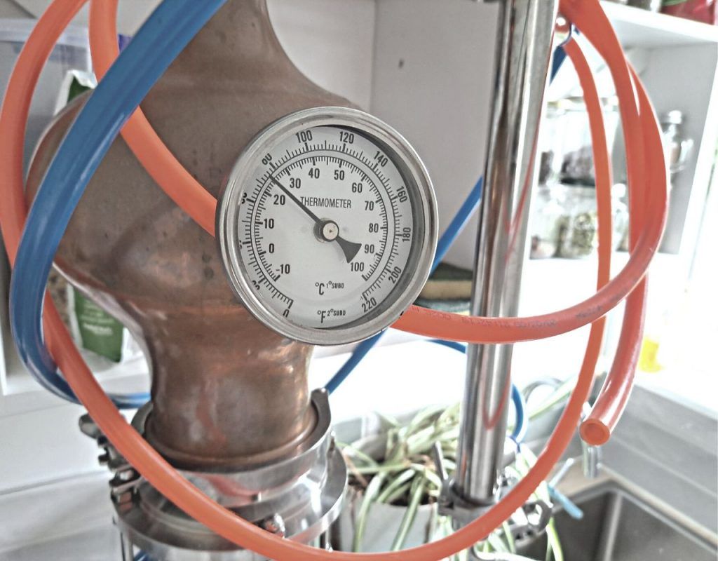 Image of diy distilling temperautre probe in alembic pot still