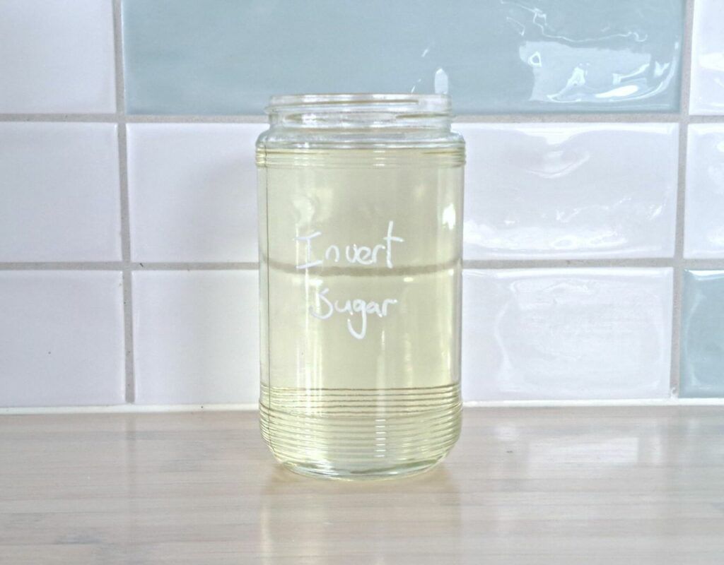 Image of diy distilling leave invert sugar in a glass jar to cool